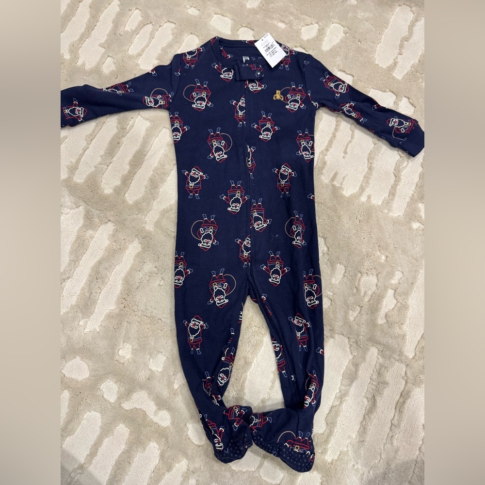 GAP Festive Navy Kids Footie with Santa Design